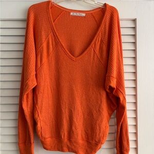We The Free Vibrant Orange V-Neck Sweater